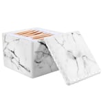 MoKo Q-Tip Holder, Cotton Buds Swabs Balls Pads Dispenser Container Canister with Lid, Beauty Supplies Organizer Jewelries Box for Bathroom Bedroom Dresser Counter-top – White Marble