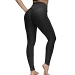 Damleggings med hög midja, yogabyxor, Tiktok Scrunch Butt, Jacquard Ruched Booty Tights, magkontroll, rumplyft, grå, vit, svart, lila, Fitn, svart Black S