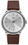 Timex TW2T22700 Men's Automatic Brown Leather Strap Silver Watch