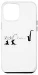 Coque pour iPhone 12 Pro Max Chat amusant jouant du saxophone note clef Kitty Musicien Art