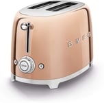 Smeg 2 Slice Toaster, Extra-Wide Slots, KLF03RGUK Retro, S/S in Shiny Rose Gold