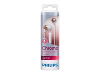 Philips UpBeat Chromz SHE3855RG - Hörlurar med mikrofon - inuti örat - kabelansluten - 3,5 mm kontakt - ljudisolerande - röd