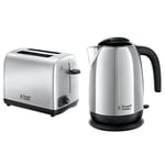 Russell Hobbs 24081 Two Slice Toaster, Brushed Stainless Steel & 23911 Adventure Polished Stainless Steel Electric Kettle Open Handle, 3000 W, 1.7 Litre