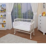 WALDIN Lit cododo pour bébé, hauteur réglable, bois de hêtre massif:Etoiles gris/rose, Peint en blanc