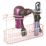mDesign Hair Dryer Holder – Bathroom Hair Straightener and Blow Dryer Storage – Metal Hanging Basket for Heated Appliances – Light Pink