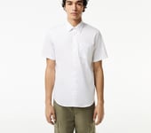 Lacoste Men's Regular Fit Short Sleeve Solid Cotton Shirt In White CH8528 S/M