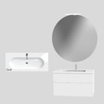 Miller Badrum Möbelpaket New York 1000 med Tvättställ och Rund Spegel K29811022-2M