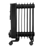 1500W 7 Fin Oil Filled Radiator Portable Electric Heater with Thermostat Black