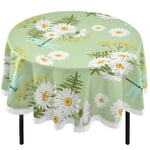 Oarencol Fresh Daisy Dragonfly Round Tablecloth Vintage Flower Green 60 Inch Table Cover Washable Polyester Table Cloth for Buffet Party Dinner Picnic