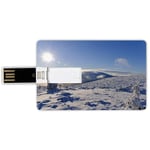 32G USB Flash Drives Credit Card Shape Winter Memory Stick Bank Card Style Snowy Landscape from the top of a Hill Open Clear Sky Winter Season Photography Waterproof Pen Thumb Lovely Jump Drive U Disk