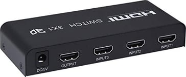 Premium Cord Commutateur HDMI 3:1 avec télécommande et Bloc d'alimentation, boîtier en métal, commutateur avec statut LED, résolution vidéo Full HD 1080p 60 Hz, 3D, HDCP, Couleur : Noir