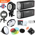 UK 2*Godox 2.4 TTL 1/8000s AD200pro Flash+AD-B2 head+X1 Trigger+AD-S Accessories