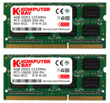 Komputerbay 8GB (2x 4GB) DDR3 SODIMM (204 pin) 1333Mhz PC3 10600 8 GB