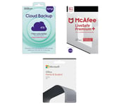 Microsoft Office Home & Student 2021 (Lifetime for 1 user), McAfee LiveSafe Premium & Currys Cloud Backup (4 TB, 1 year) Bundle