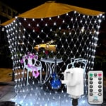 DBFAIRY Net Mesh Lights, 100 LEDs Net Fairy String Lights Outdoor IP44 Waterproof Net Light with 8 Modes & Remote for Indoor Bedroom Christmas Party Wedding Decoration (1.5M*1.5M, Cool White)