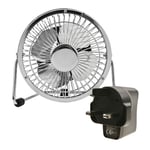 Ex-Pro 10cm Mini USB Powered Tilting Desk Fan + Mains Plug with Metal Shell and Aluminium Blades, 360° Rotation, On/Off Switch, Ideal for Home, Office, Laptop, Notebook, PC, and more - Chrome