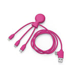 Xoopar - Mr Bio 1m Câble Multi USB 4 en 1 en Forme de Pieuvre - Chargeur Universel en Plastique Recyclé - Prise USB Universel USB-C, Ligthning,Micro USB, USB pour Smartphone Universelle - Rose