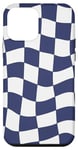 iPhone 12 mini Navy Blue And White Wavy Checkered Checkerboard Case