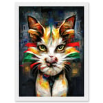 Cute Ginger Street Cat With Big Eyes Artwork Framed Wall Art Print A4