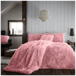 Teddy Fleece Duvet Cover Quilt Bedding Set, Thermal Warm & Cosy Fluffy Hug Snug Beddings King Size, Pink