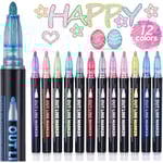 Glitterpennor med konturmarkering, presenter till tonårsflickor, julklapp till barn, 12 färger metalliska dubbelradspennor för scrapbooking 12 Colors