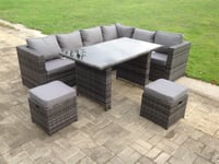 Outdoor Lounge Rattan Corner Sofa Set 6 Seater Garden Furniture with Small FootStools