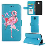 Samsung Galaxy J5 2017/J530 Case, Ailisi [Pink Flamingo] Leather Wallet Flip Phone Case Magnetic Cover with TPU Inner, Shock-Absorption Protective Case with Card Slots, Stand Function(Blue)