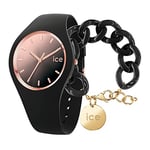 ICE-WATCH - Ice Sunset Black - Montre Noire pour Femme avec Bracelet en Silicone - 015748 (Medium)+ Chain Bracelet - Black - Bracelet Mailles XL de Couleur Noire (020354)