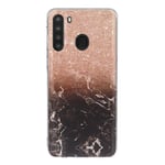 Samsung Galaxy A21 Fleksibel Plast Bakdeksel med Marmor Print - Bronse / Svart Marmor