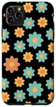 Coque pour iPhone 11 Pro Max Marguerite rétro esthétique florale jaune bleu noir mignon