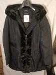 Ladies Jacket Black Faux Fur Trim Full Zip Winter Women Hooded Jacket UK 14 EU40