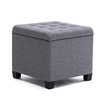 HNNHome Ottoman Cube en Lin avec Coffre de Rangement, Pouf, Tabouret, avec siège/Couvercle rembourré Amovible, pour Salon, Coiffeuse, Chambre, Entrée - 45 x 45 x 41 cm - Gris Argenté