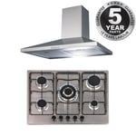 SIA 70cm Stainless Steel 5 Burner Gas Hob And Chimney Extractor Cooker Hood Fan