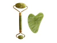 Massage Roller And Plate Guasha Green Xiuyan Jadeite ( Light Green Xiuyan Jade Roller &Amp  Gua Sha Set)