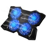 Fosmon 4 Fan Cooling Pad Compatible With 13" to 17-inch Gaming Laptop PS4 MacBook Pro, 1200 RPM Max 75CFM Air Flow, USB Powered Quiet Cooler Fan Portable Stand with Dual 2.0 USB Ports, Blue LED Lights