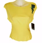 Bnwt Women's Oakley Cap Sleeve Top T Shirt Large New Lemon Yellow Stretch Waist