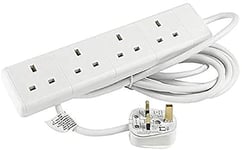 Extension Lead 10m 4 Gang Uk Plug Sockets White Color Cable Approx 13A Protects On All Three Lines For Multiple Appliances From Distance