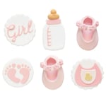 Sockerdekorationer Baby Shower Rosa/Vit 6-pack