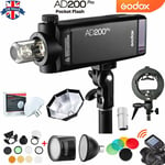 UK Godox 2.4 TTL 1/8000s AD200pro Flash+AK-R1+H200R+XPRO Trigger+AD Accessoires