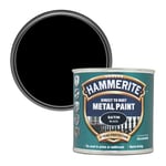 Hammerite Paint Direct to Rust Exterior Black Metal Paint, Satin Finish. Corrosion Resistant Black Paint and Rust Remover, 8 Year Protection - 250ml Tin 1.25 SqM Coverage