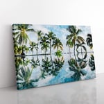 Big Box Art Palm Tree Reflections in Mauritius Painting Canvas Wall Art Print Ready to Hang Picture, 76 x 50 cm (30 x 20 Inch), White, Green, Turquoise, Greige, Olive, Green