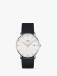 Junghans 041/4884.00 Unisex Form Date Leather Strap Watch, Black/White