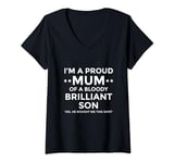Womens Proud Mum Funny Mother's Day Gift From Son To Mum V-Neck T-Shirt