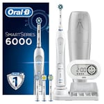 Oral-B SmartSeries 6000 CrossAction Electric Toothbrush, 1 White App Connected Handle, 5 Cleaning Modes with Whitening and Gum Care, Pressure Sensor, 4 Toothbrush Heads, Travel Case, UK 2 Pin Plug