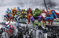 Dan Avenell Marvel DC Superheroes Lunch Atop A Skyscraper Art Print/Poster (A1 594x841mm / 23.4x33.1) with Hulk Batman Captain America Iron Man and more
