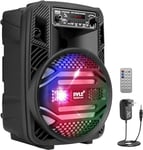 Pyle Portable Bluetooth PA Speaker System - 300W Rechargeable Outdoor Bluetooth Speaker Portable PA System w/ 8” Subwoofer 1” Tweeter, Microphone in, Party Lights, MP3/USB, Radio, Remote