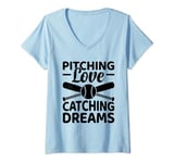 Womens Pitching Love Catching Dreams Baseball Player Coach V-Neck T-Shirt