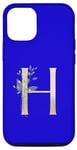 Coque pour iPhone 12/12 Pro Lettre H élégante en feuille d'or avec verdure bleue