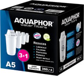 AQUAPHOR Filter Cartridge A5 Pack 3+1 | Filters Limescale, Chlorine, Heavy Metal