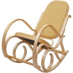 Décoshop26 - Fauteuil à bascule rocking chair en bois clair assise en tissu jaune